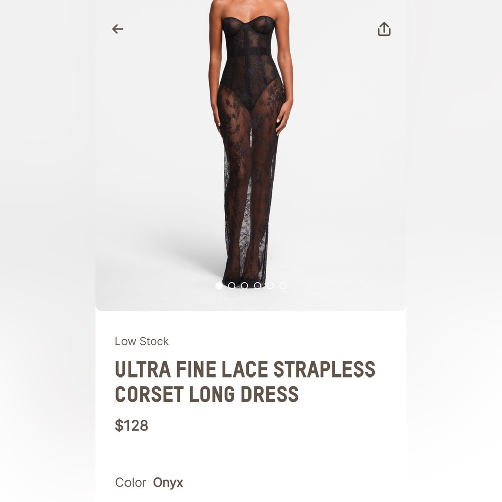 SKIMS Ultra Fine Lace Strapless Corset Long Dress
